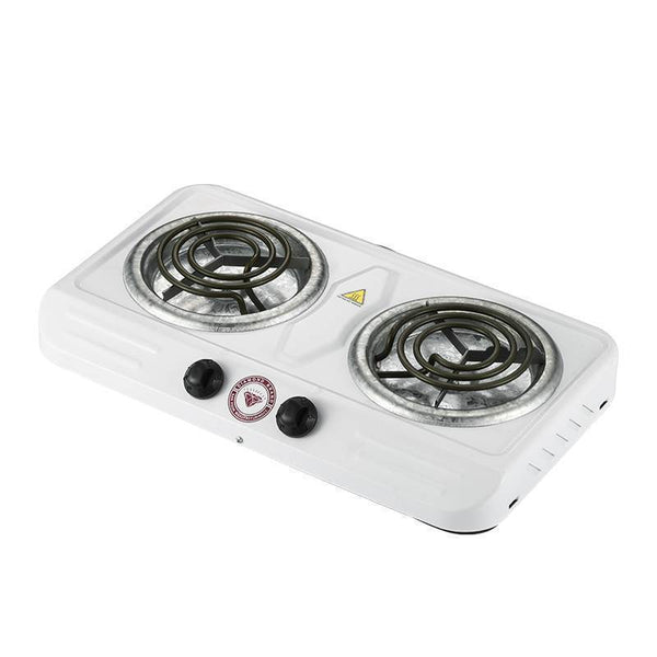 Diamond Brand white double spiral electric stove with two hot plates and six-level heat control