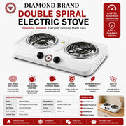 White Diamond Brand double spiral electric stove with two hot plates on a kitchen counter