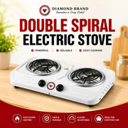 White Diamond Brand two-plate electric stove with dual spiral hot plates and independent controls