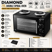 Diamond 28L Electric Oven with Double Hotplates