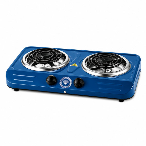 Diamond Brand blue double spiral electric hotplate with two spiral plates and independent controls
