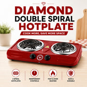 Diamond Double Spiral Hotplate - Red 2-Plate Electric Cooker