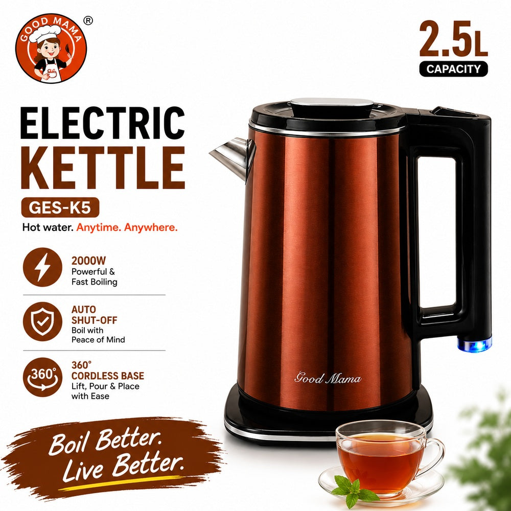 Good Mama GES-K5 2.5L Electric Kettle - Metallic Brown, 2000W