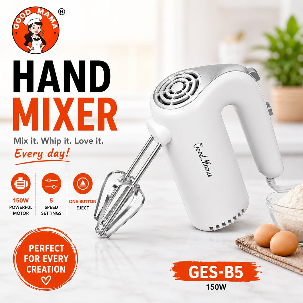 Good Mama GES-B5 150W Hand Mixer with Beaters & Dough Hooks