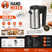 Good Mama GES-B4 200W Hand Mixer with Beaters & Dough Hooks