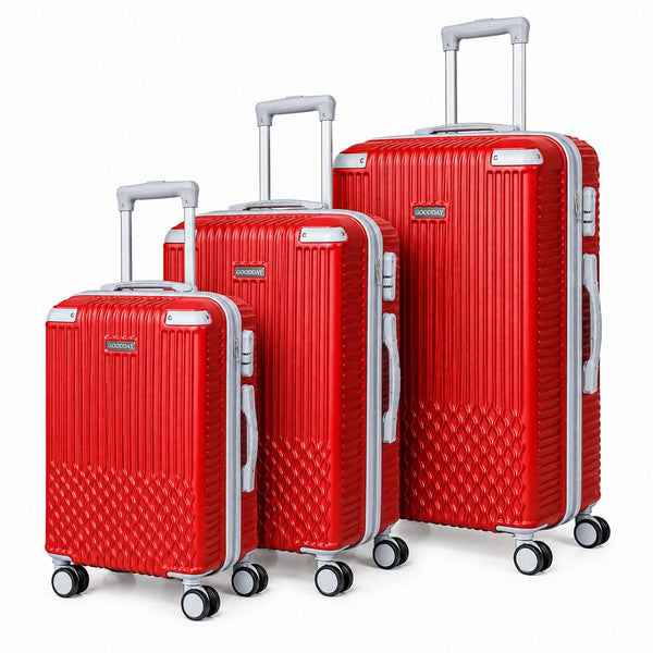 Goodday 3-piece red hard-shell luggage set – all three sizes
