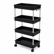 4-Tier Rolling Storage Shelf with Hooks | Black