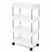 4-Tier Rolling Storage Shelf with Hooks | White
