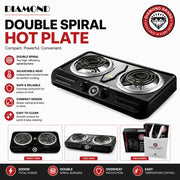 Diamond Double Spiral Hotplate - Black 2-Plate Electric Cooker