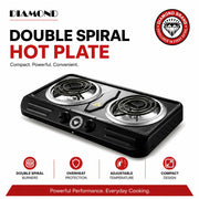 Diamond Double Spiral Hotplate - Black 2-Plate Electric Cooker