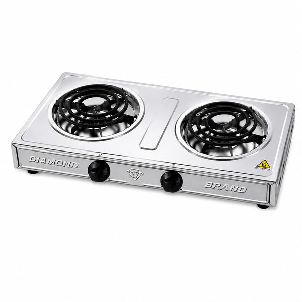 Diamond Brand stainless steel double spiral electric stove with two spiral burners and adjustable controls