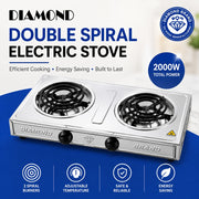Stainless steel Diamond Brand portable two-burner electric stove for kitchen, room or camping use