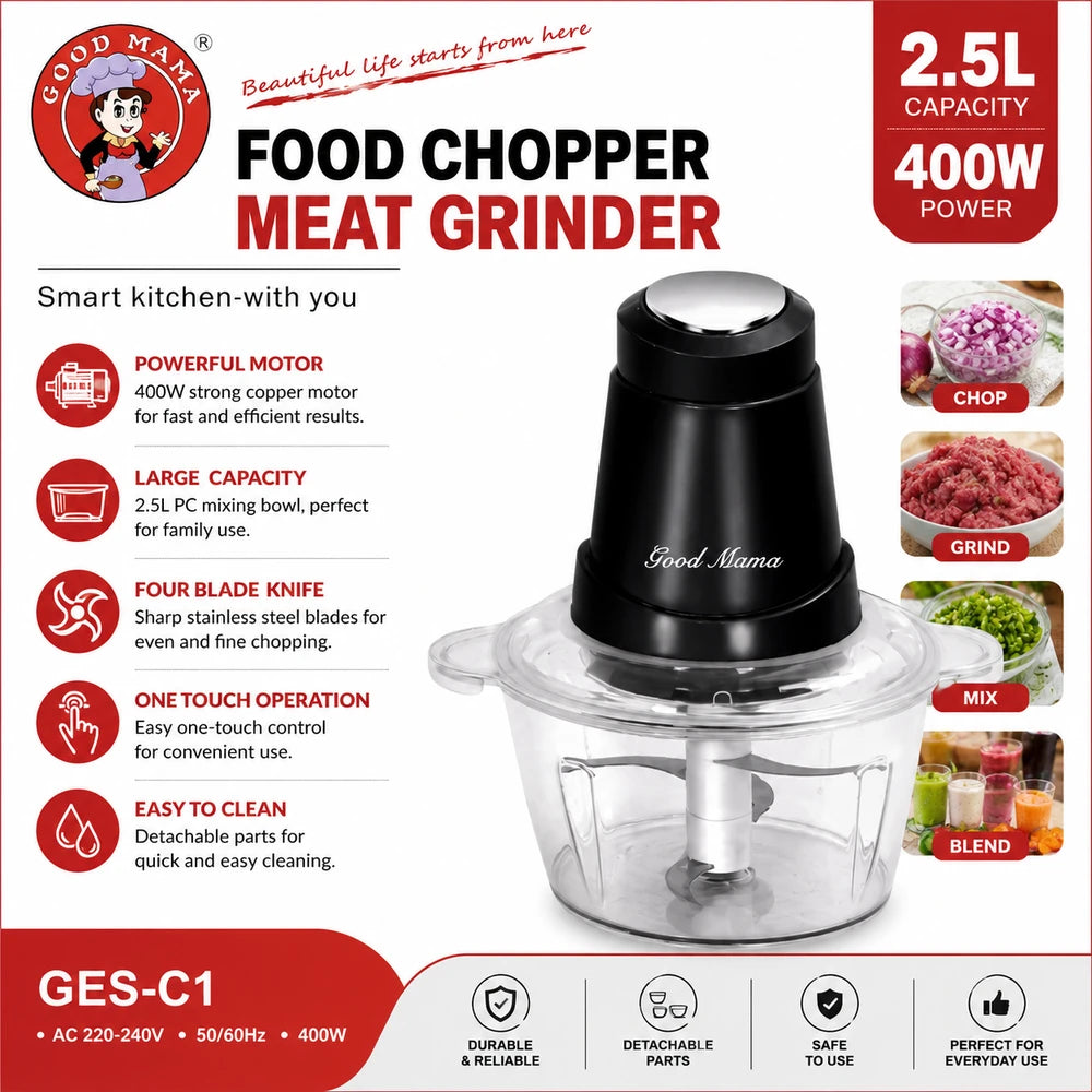 Good Mama GES-C1 2.5L Food Chopper & Meat Grinder