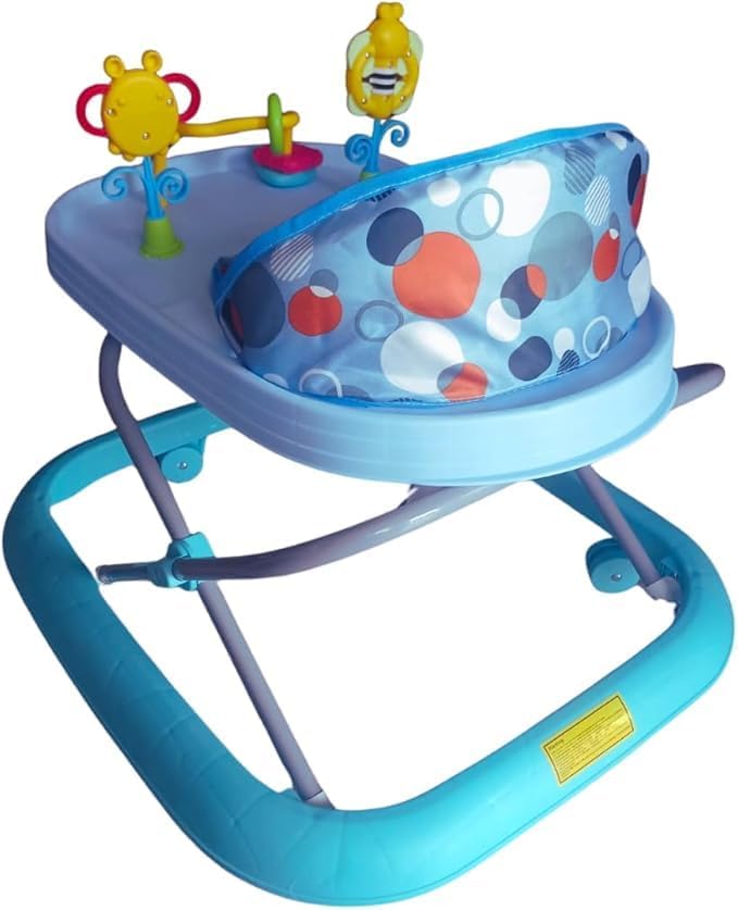 Blue Baby Walker with Activity Tray & Padded Seat